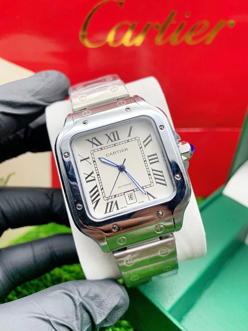 Cartier Silver luxury watch comes with branded box and bag