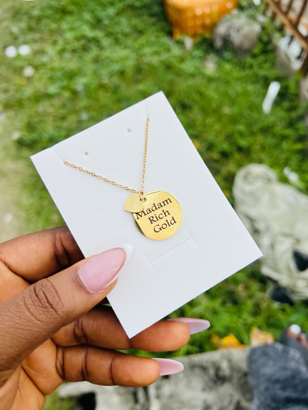 Engraved circle necklace with love charm - Image 2