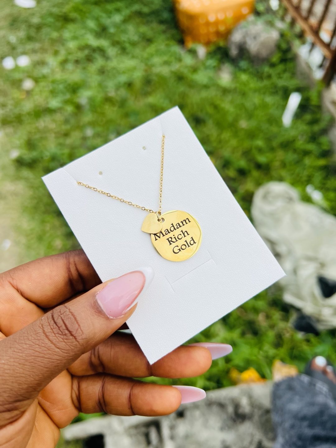 Engraved circle necklace with love charm - Image 3