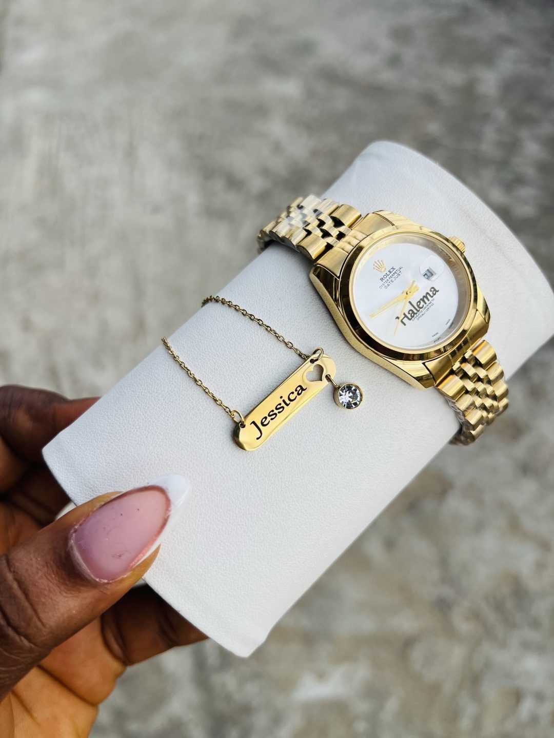 Engraved clear female Rolex combo set