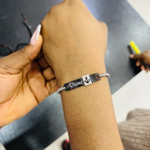 Engraved black anchor bracelet