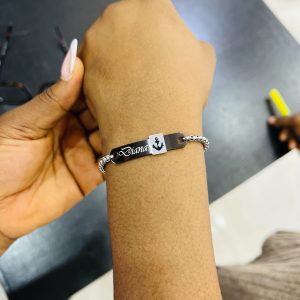 Engraved black anchor bracelet