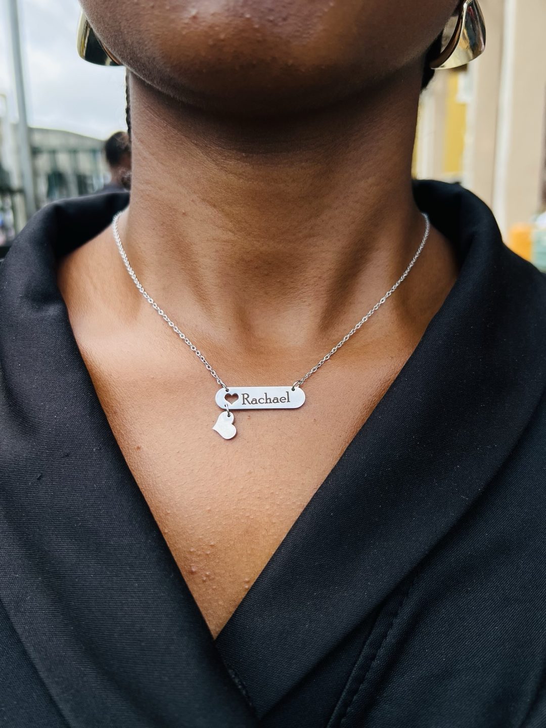 Engraved silver female love dropping necklace