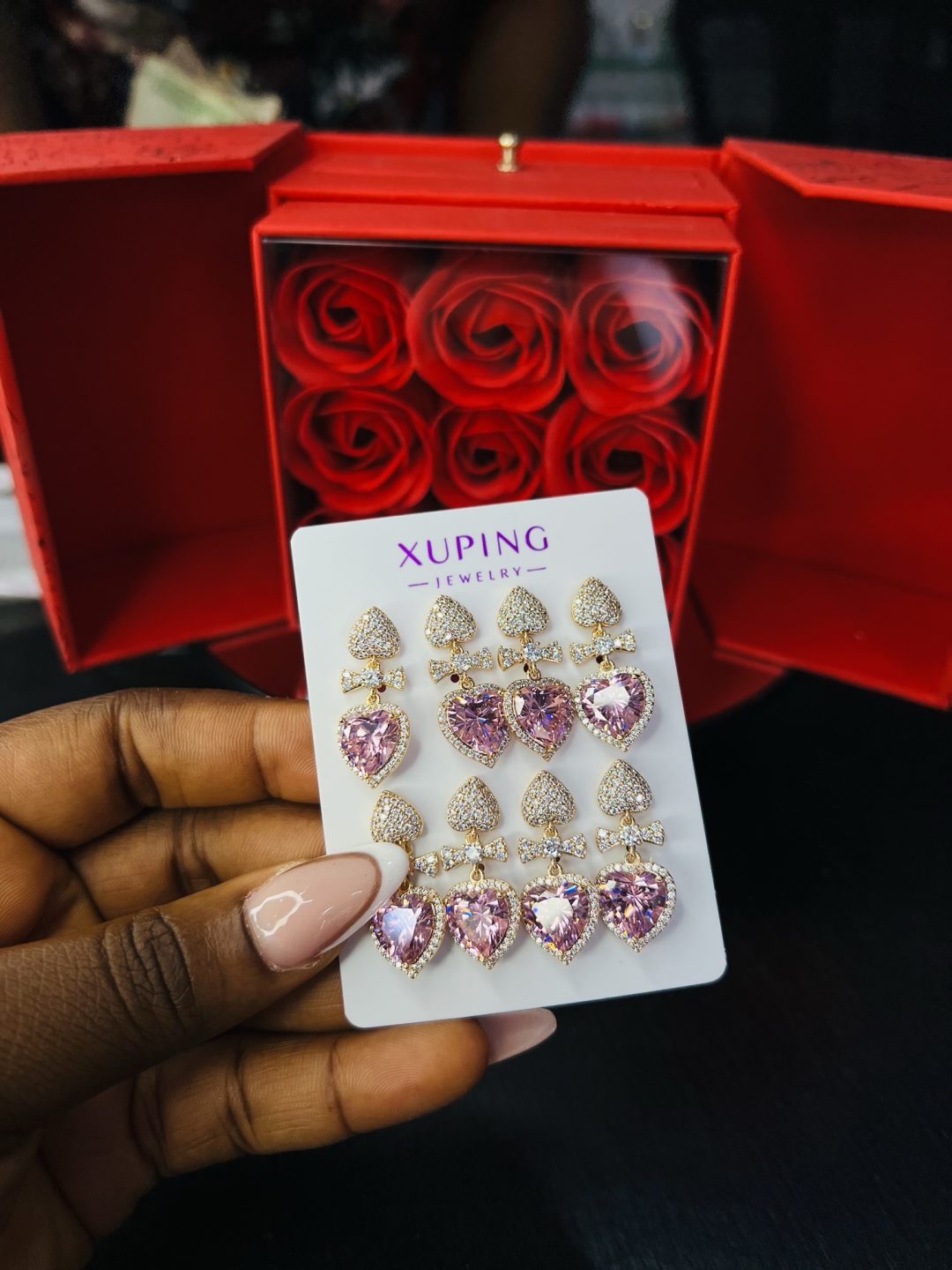 A pair of Xuping pink stone earrings - Image 4