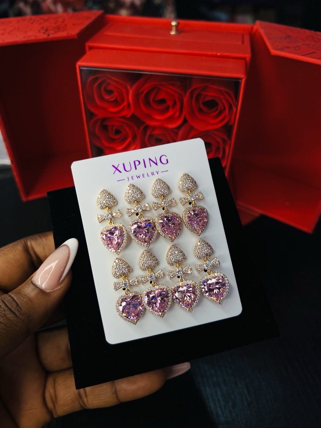 A pair of Xuping pink stone earrings - Image 2