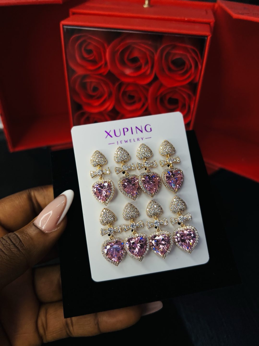 A pair of Xuping pink stone earrings - Image 3