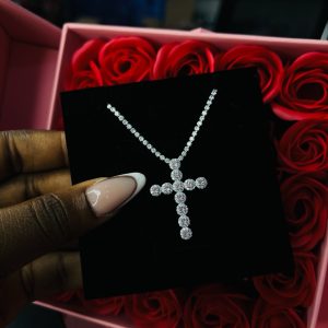 Tennis cross pink necklace
