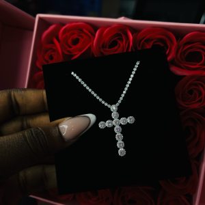Tennis cross pink necklace