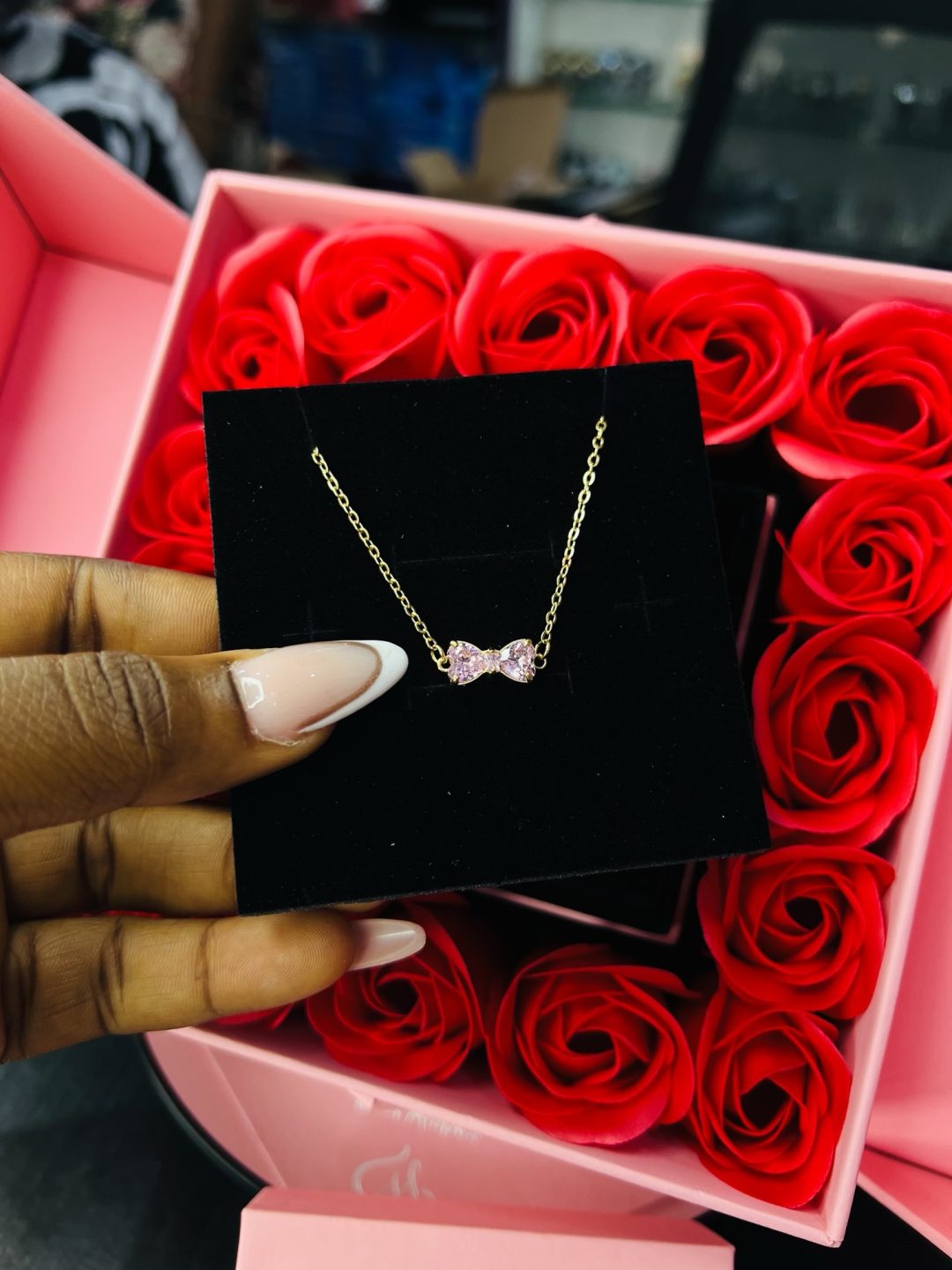 Pandora style bow tie gold necklace