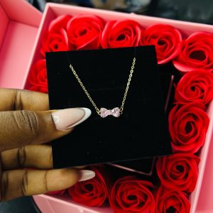 Pandora style bow tie gold necklace