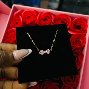 Pandora style bow tie gold necklace