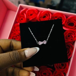 Pandora style bow tie silver necklace