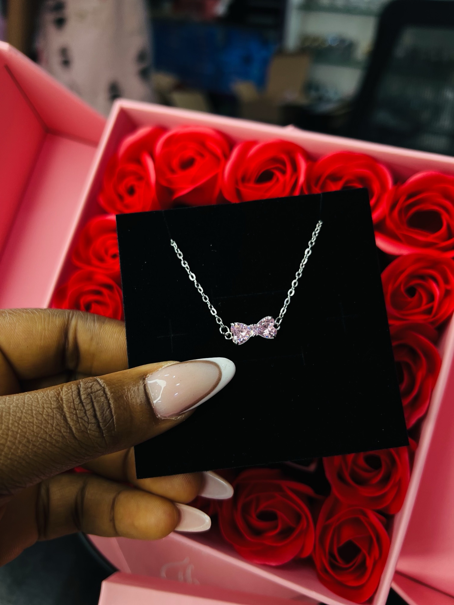 Pandora style bow tie silver necklace