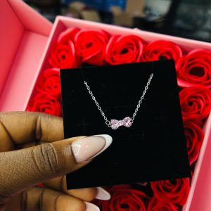Pandora style bow tie silver necklace