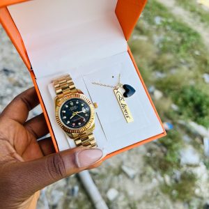 Engraved Rolex black face combo with exact box