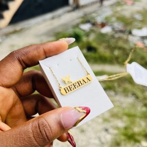 Engraved female butterfly necklace