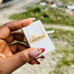 Engraved female butterfly necklace