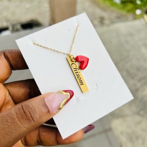 Engraved female red love necklace
