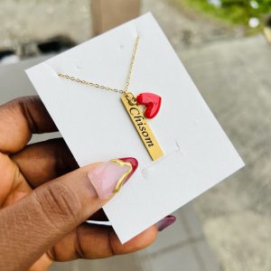 Engraved female red love necklace