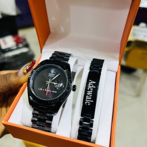 Engraved black Rolex plain face combo no box