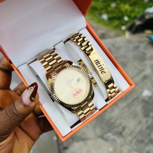 Engraved Gold Rolex plain face combo no box