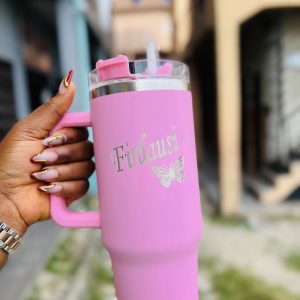 Engraved pink tumbler