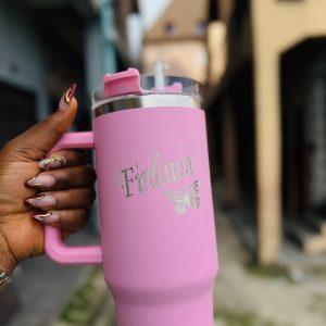 Engraved pink tumbler