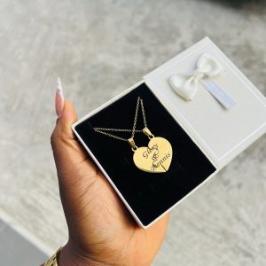 Engraved couple puzzle necklace