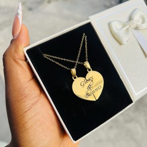 Engraved couple puzzle necklace