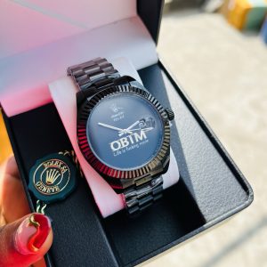 Engraved black Rolex plain face