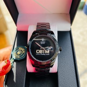 Engraved black Rolex plain face