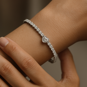 Original Cz white heart tennis silver bracelet