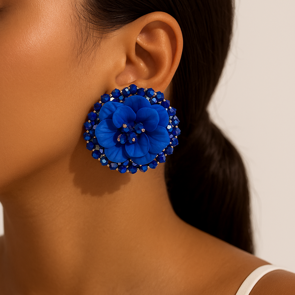 Blue flower beaded earrings