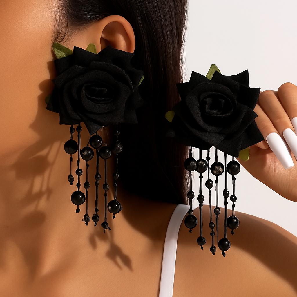 Black flower earrings