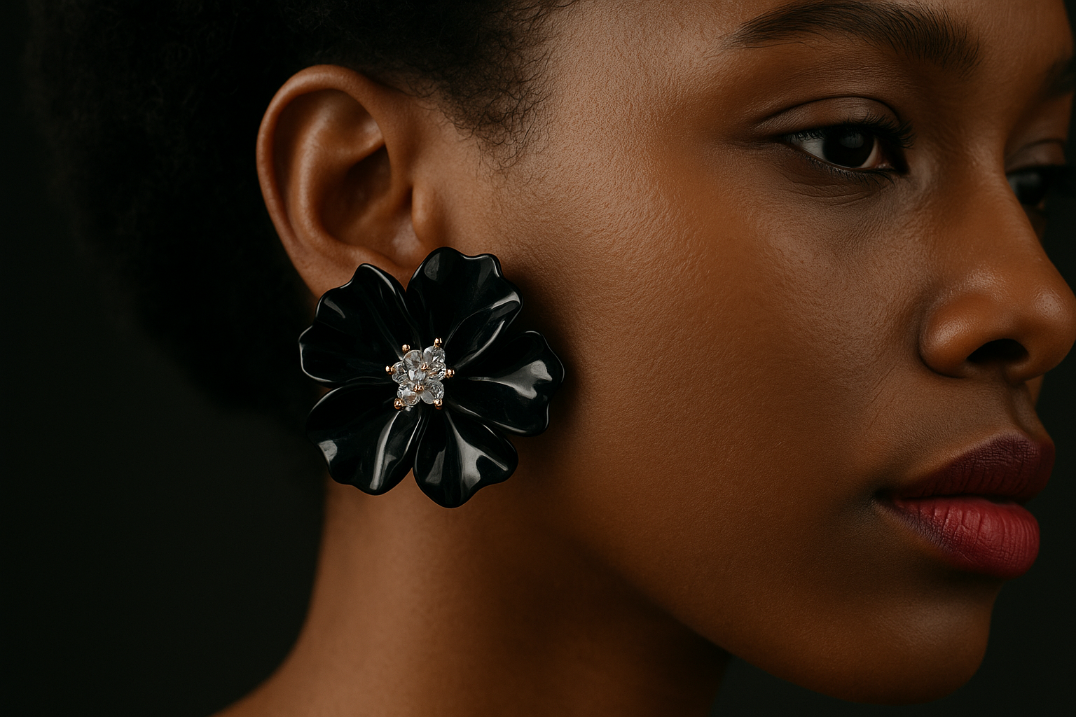Black bloom flower earrings