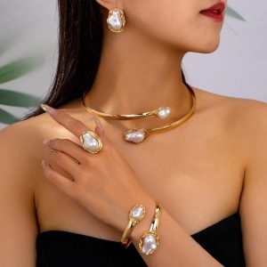 Fresh water gold trim pearl set