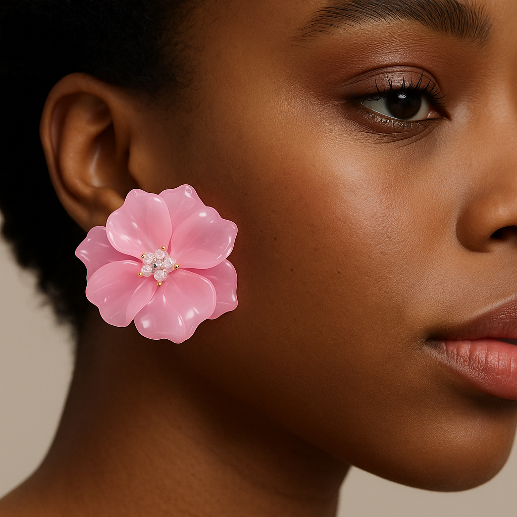 Pink bloom flower earrings