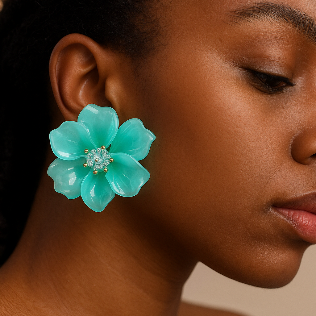 Green bloom flower earrings