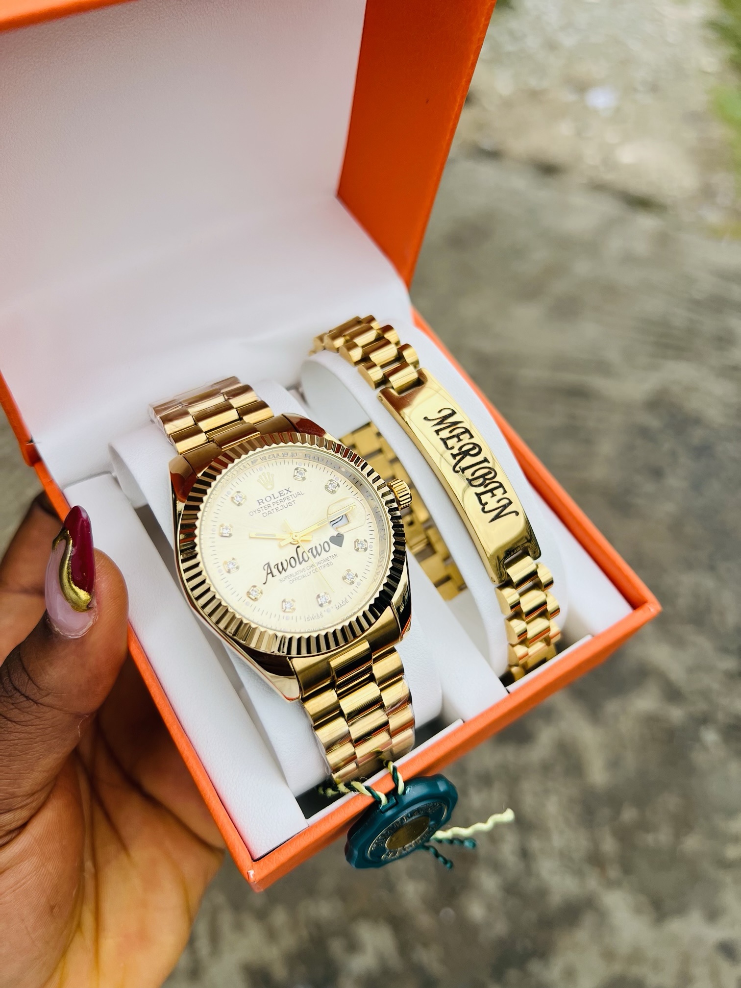 Engraved Gold Rolex presidential face combo no box