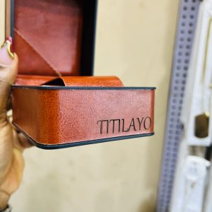 Engraved brown leather box