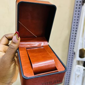 Engraved brown leather box