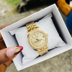 Engraved stoned Rolex female watch