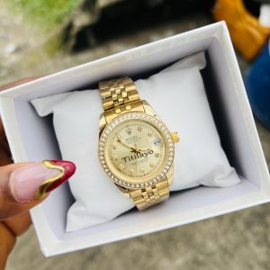 Engraved stoned Rolex female watch