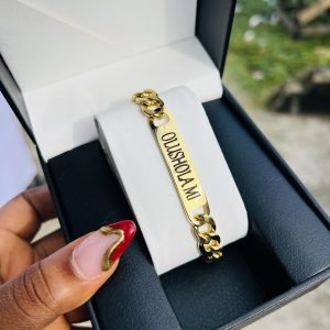 Engraved Gold mini Cuban bracelet with paper box