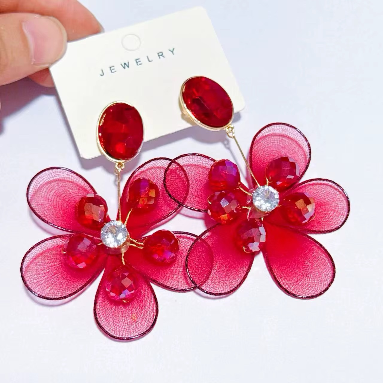 Red wasp flower earrings