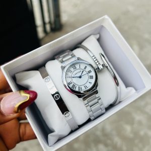 Cartier silver watch combo with paper box