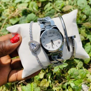 Timeti silver watch combo comes with black paper box