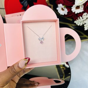 Cz bow tie rhodonite necklace