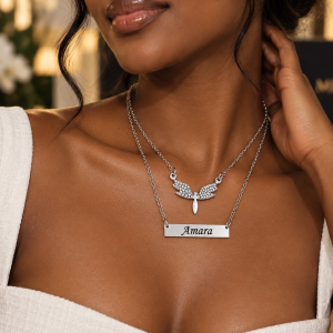 Engraved silver double wasps necklace