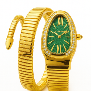 Bvlgari gold green face twisted watch